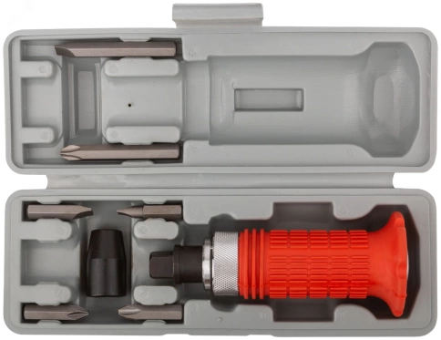 Отвертка ударная, 6 CrV спец. бит, прорезин.ручка, пласт. кейс фото 1