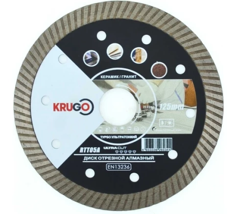 Диск алмазный по керамике супертонкий турбо 125х1,4х22,23х10 мм KRUGO фото 1