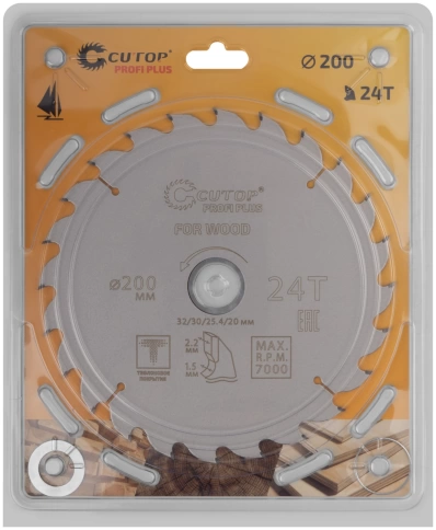 Диск пильный по дереву с тефл.покр.24Т CUTOP Profi Plus 200х1,5/2,2х32/30/25,4/20 мм фото 2