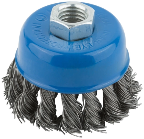 Корщетка-чашка, гайка М14, стальная витая проволока, 75 мм MOS фото 1