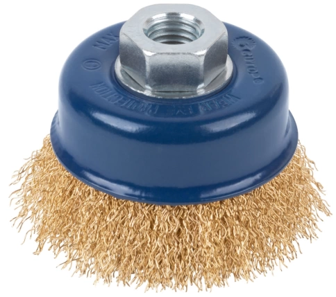 Щетка для УШМ "чашка", латунир.витая проволока 0,3мм, М14 CUTOP Profi фото 1