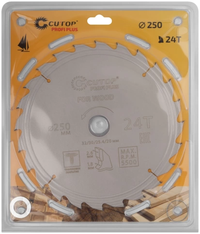 Диск пильный по дереву с тефл.покр.24Т CUTOP Profi Plus 250х1,8/2,6х32/30/25,4/20 мм фото 2