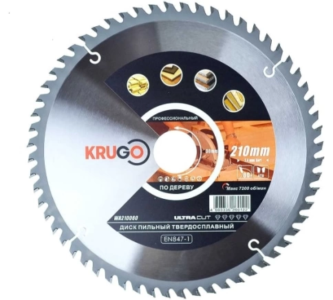 Диск пильный по дереву 210х2,4/1,6х60Тх30 мм KRUGO фото 1