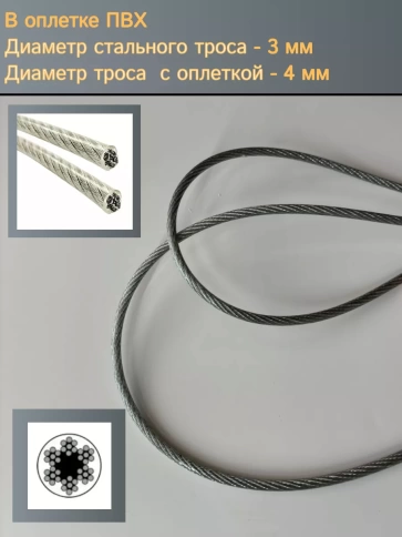 Трос стальной для растяжки 3/4мм 200м в оплетке ПВХ DIN3055 фото 2
