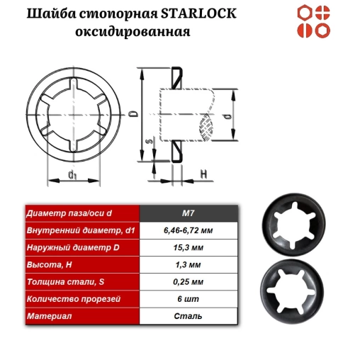 Шайба стопорная STARLOCK М7 оксидированная, 1000 шт. фото 3