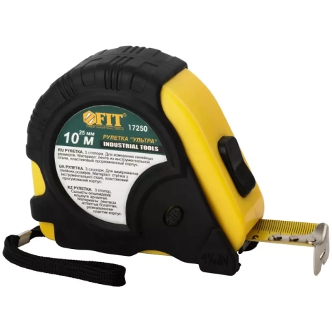 Рулетка Ультра, прорезин.корп., тройной стопор 10м х 25мм фото 1