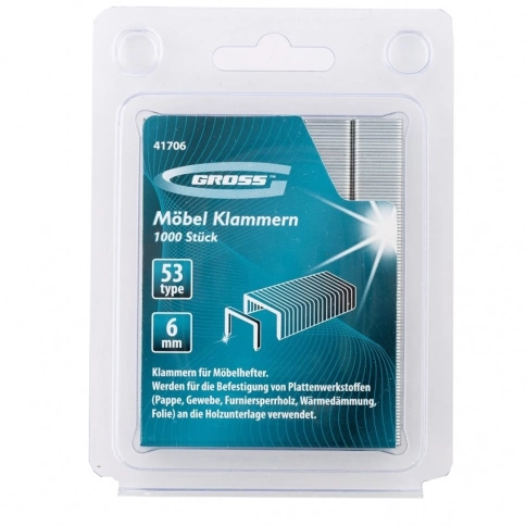 Скобы для степлера мебельного усиленные тип 53 6 мм 1000 шт Gross фото 1