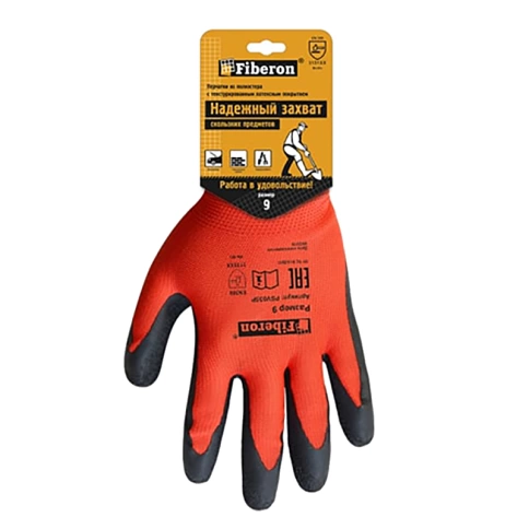 Перчатки полиэстеровые PSV035P с текстурированным латексным покрытием, размер  L (9), Fiberon фото 2