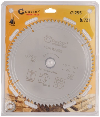 Диск пильный по дереву с тефл.покр.72Т CUTOP Profi Plus 255х1,8/2,6х32/30/25,4/20 мм фото 2
