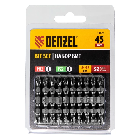 Биты двухсторонние сталь S2 PH2-PZ2х45  Denzel фото 1