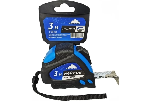 Рулетка 3х19 мм НЕЙЛОН с автостопом VERTEXTOOLS фото 1