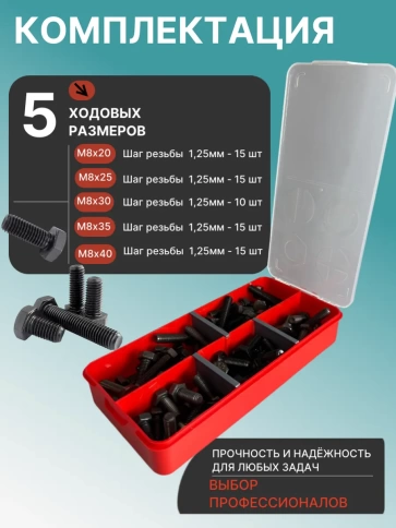 Болты высокопрочные М8 к.п.12.9 DIN933 в органайзере НАБОР 1 фото 2