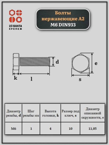 Болты нержавеющие М6 10,12,16,20,35,40,50,60,70 мм (по 10шт) фото 2