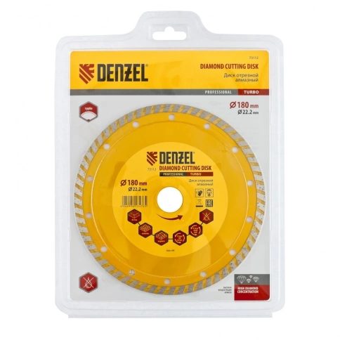 Диск отрезной алмазный сегментный турбо сухое резание 180х22,2 мм Denzel фото 2