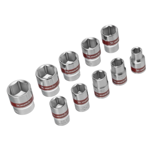 Набор торцевых головок 10 шт 3/8, 6-ти гран., 8-19мм,CrV, Matrix фото 1