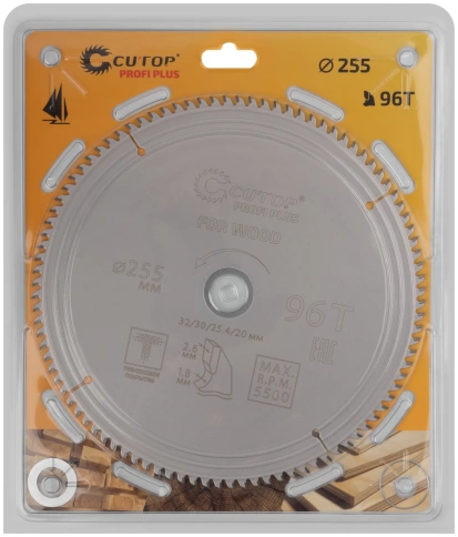 Диск пильный по дереву с тефл.покр.96Т CUTOP Profi Plus 255х1,8/2,6х32/30/25,4/20 мм фото 2