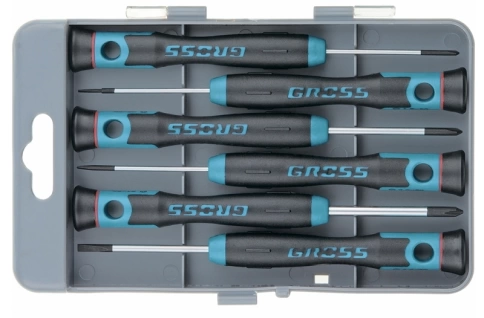 Набор отверток для точной механики 6 шт, CrMo, металл, двухкомпонентная рукоятка, Gross фото 2