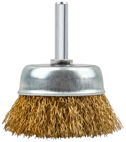 Корщетка-чашка, со штифтом, стальн.латунир.волнист.проволока 50 мм фото 2