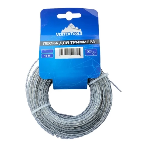 Леска для триммера витой квадрат с сердечником 2 мм V 15 м  VERTEX фото 1