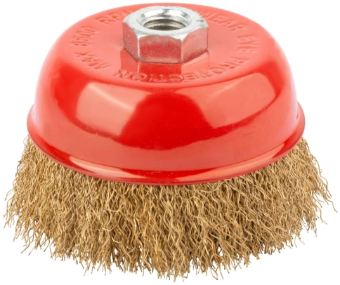 Корщетка-чашка, гайка М14, стальная латунир.волнистая проволока, фото 1