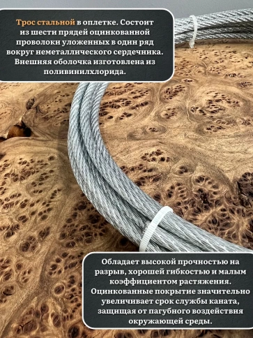 Трос стальной 3/4 оцинкованный в оплетке, 30 м. фото 5