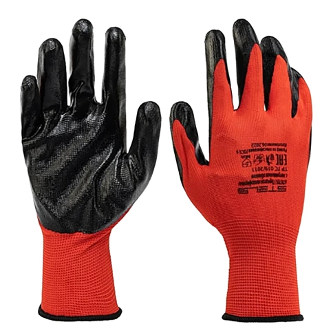 Перчатки полиэфирные с черным нитрильным покрытием, 13 класс вязки, размер 9, Stels фото 1