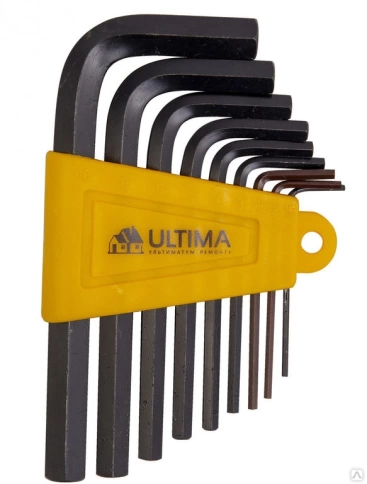 Набор ключей имбусовых HEX 1,5-10 мм CrV 9шт. оксидированные короткие Ultima фото 1