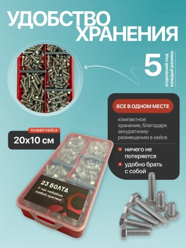 Болты нержавеющие М5 DIN933 в органайзере НАБОР 1 фото 5