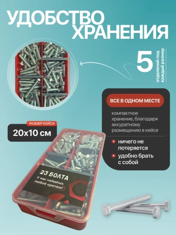 Болты высокопрочные М6 ОЦ к.п.10.9 DIN933 органайзер НАБОР 1 фото 5