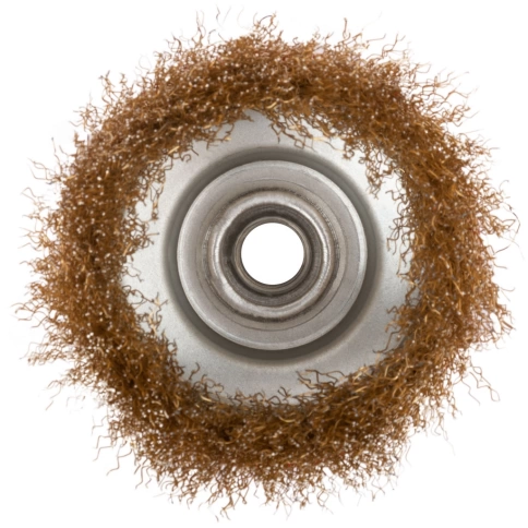 Корщетка-чашка, гайка М14, стальная латунир.волнистая проволока, фото 2