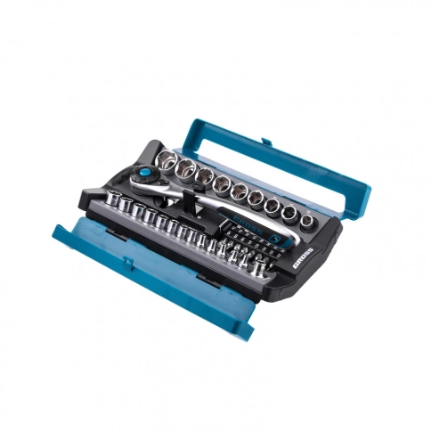 Набор торцевых головок, трещотка 120 зубьев, 41 предм. 1/2, 1/4 CrV Gross фото 3