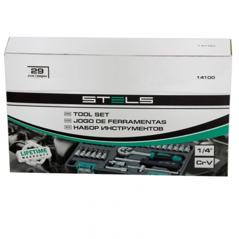 Набор инструментов 29 предметов 1/4 CrV пластиковый кейс Stels фото 2