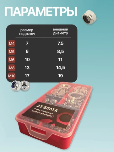 Гайки стопорные нержавейка М4,5,6,8,10 органайзер НАБОР 1 фото 3