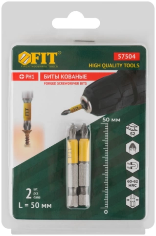 Биты кованые, сталь S2, одностор. 50 мм РН1, 2шт. Профи, блистер фото 2