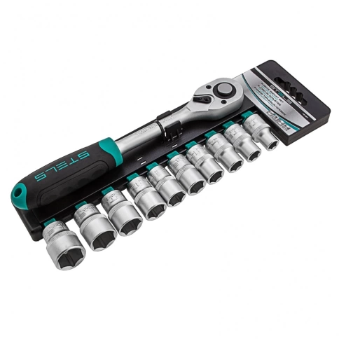 Набор торцевых головок с трещоточный ключом 11 шт 3/8 10-22мм Stels фото 1
