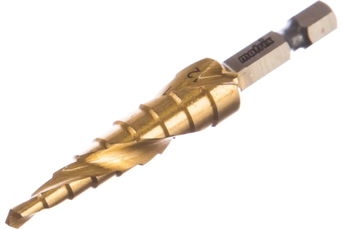 Сверло ступенчатое 4-5-6-7-8-9-10-11-12 мм,HSS,спирал.проф.,шестигр.хв Matrix фото 1